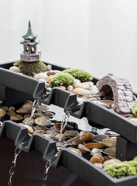 古都简约现代荷花缸石槽鱼缸循环瀑布流水器摆件水景装饰造景配件