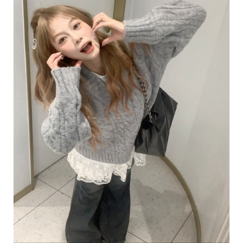 韩系早秋chic套装新款韩系慵懒休闲好看针织毛衣吊带裙小众套装女 - 图2