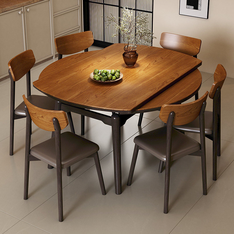 highcook岩板餐桌椅组合复古风小户型家用可伸缩可变圆桌实木饭桌,淘宝优惠券,粉丝福利购,淘宝优惠卷