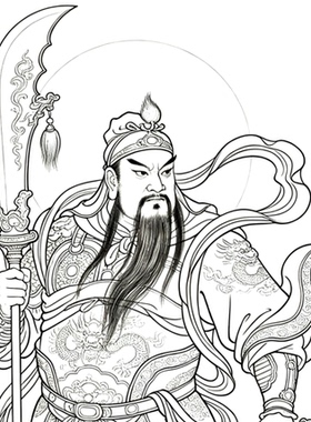 工笔画底稿人物工笔关公关羽白描20#打印稿