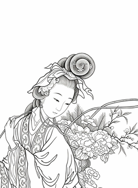 工笔画底稿工笔人物 清 余集 献寿图参考白描79#打印稿