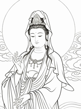 工笔画底稿工笔人物观音佛像菩萨参考白描94#打印稿宣纸稿
