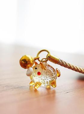 招财金猪 进口玻璃金箔幸运生肖猪年挂件车头手机包装饰祝福送礼