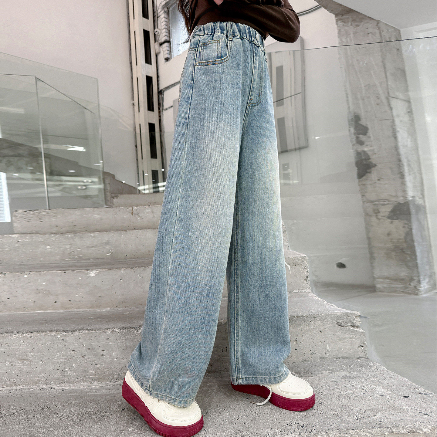 女童阔腿牛仔裤春秋款中大童春装初中生直筒裤子女孩春款2026新款,淘宝优惠券,粉丝福利购,淘宝优惠卷