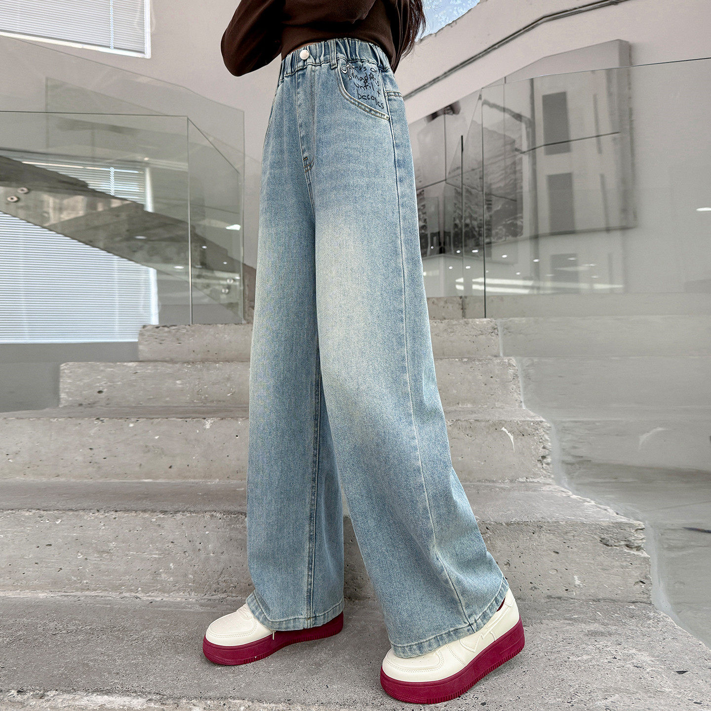 女童阔腿牛仔裤春秋款中大童春装初中生直筒裤子女孩春款2026新款,淘宝优惠券,粉丝福利购,淘宝优惠卷