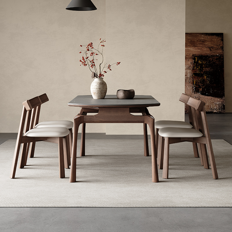 极简伸缩岩板餐桌方圆两用全托设计师款北欧家用小户型实木圆桌 - 图2