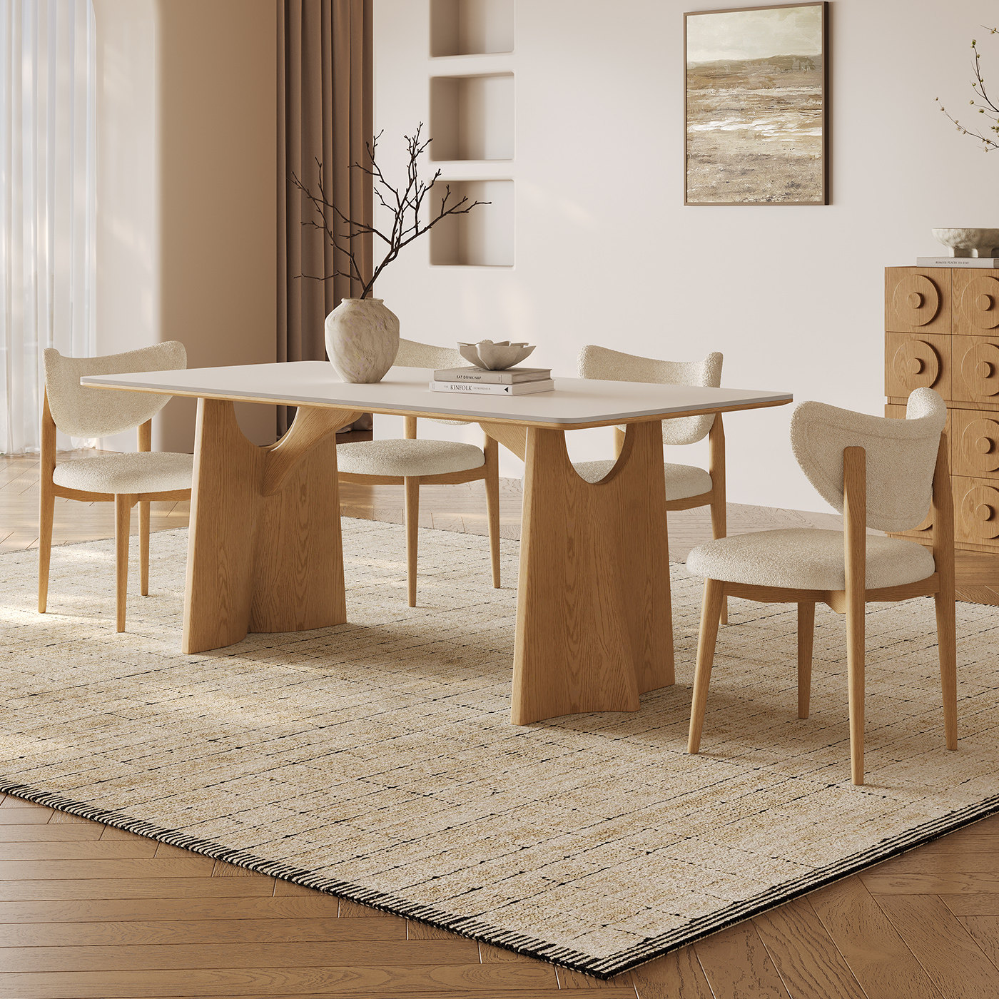 奥古斯特实木岩板餐桌奶油风小户型2026新款日式原木色餐桌椅组合,淘宝优惠券,粉丝福利购,淘宝优惠卷