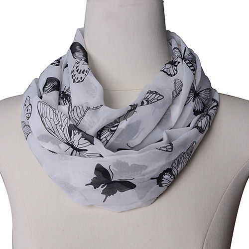 新款时尚复古风女渐变围巾雪纺中国风中年装饰蝴蝶印花围脖两圈,淘宝优惠券,粉丝福利购,淘宝优惠卷