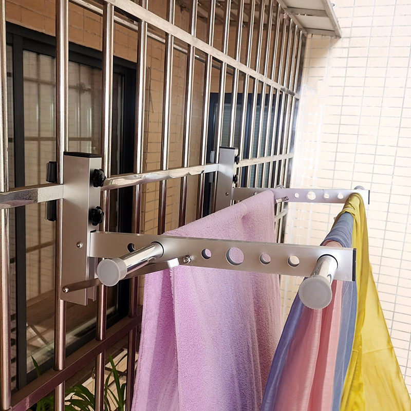 晒被子挂衣杆窗外晾衣架窗框免打孔折叠防盗网凉衣架阳台栏杆晒衣