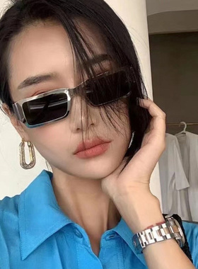 美式复古嘻哈银色长方形墨镜
