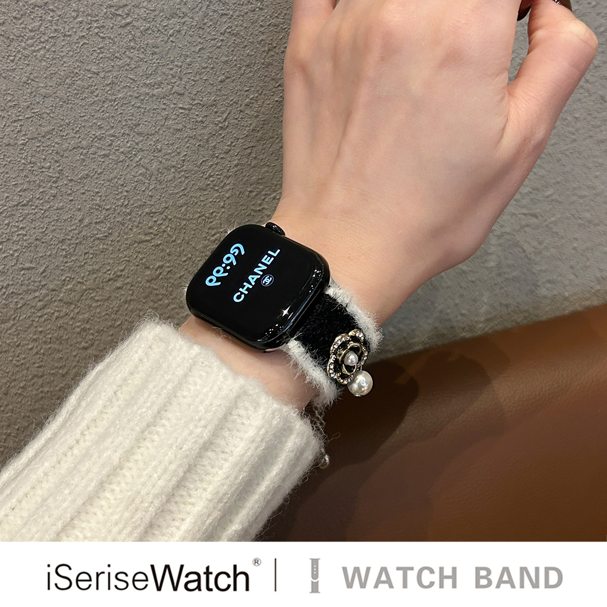 iserisewatch适用applewatchs11表带iwatchs10苹果手表小香风山茶花毛绒表带高级创意ins个性秋冬女新款41mm,淘宝优惠券,粉丝福利购,淘宝优惠卷