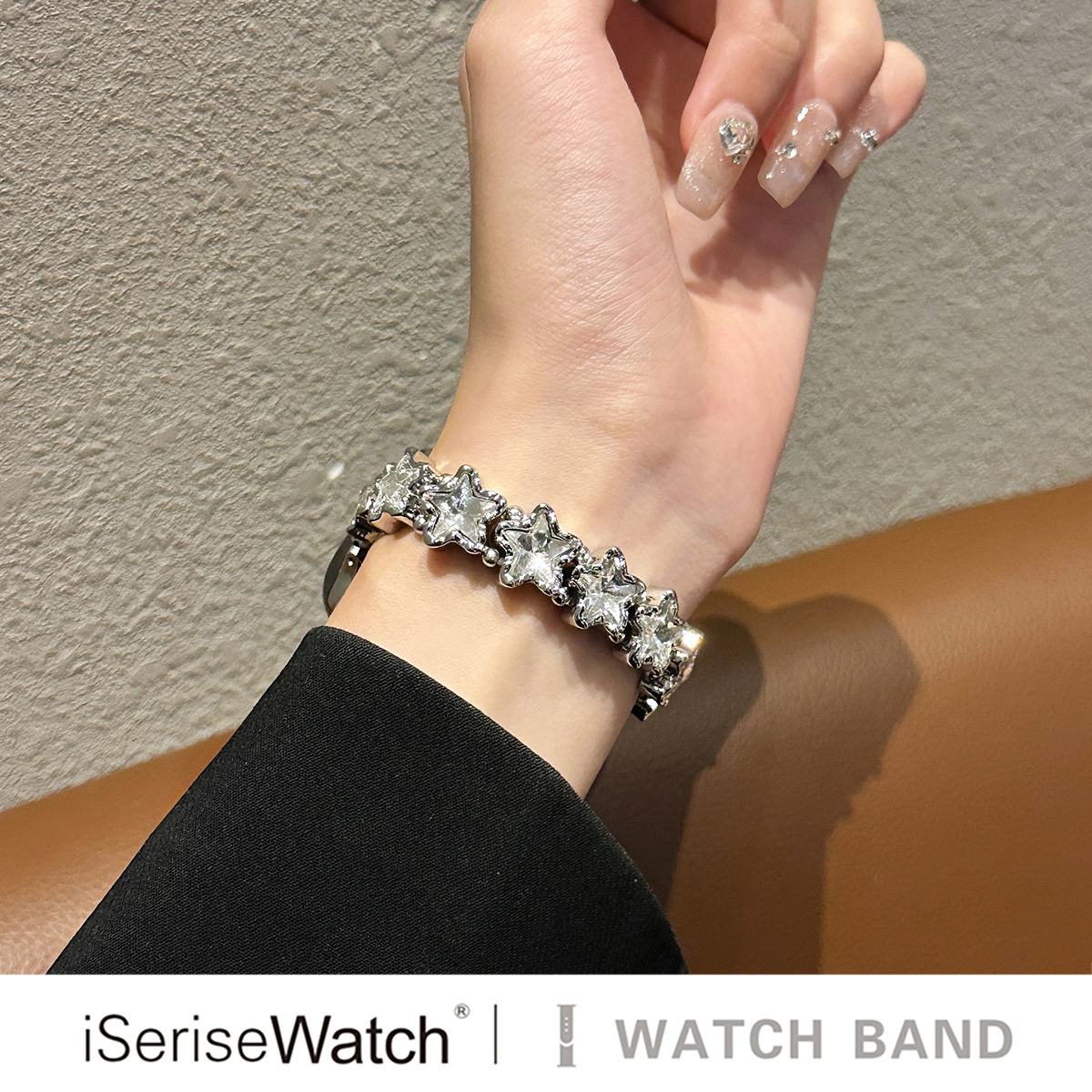 iserisewatch适用iWatchs10表带苹果s11手表applewatchs9女金属SE弹力星星链条镶钻41mm多巴胺创意Ultra个性 - 图2