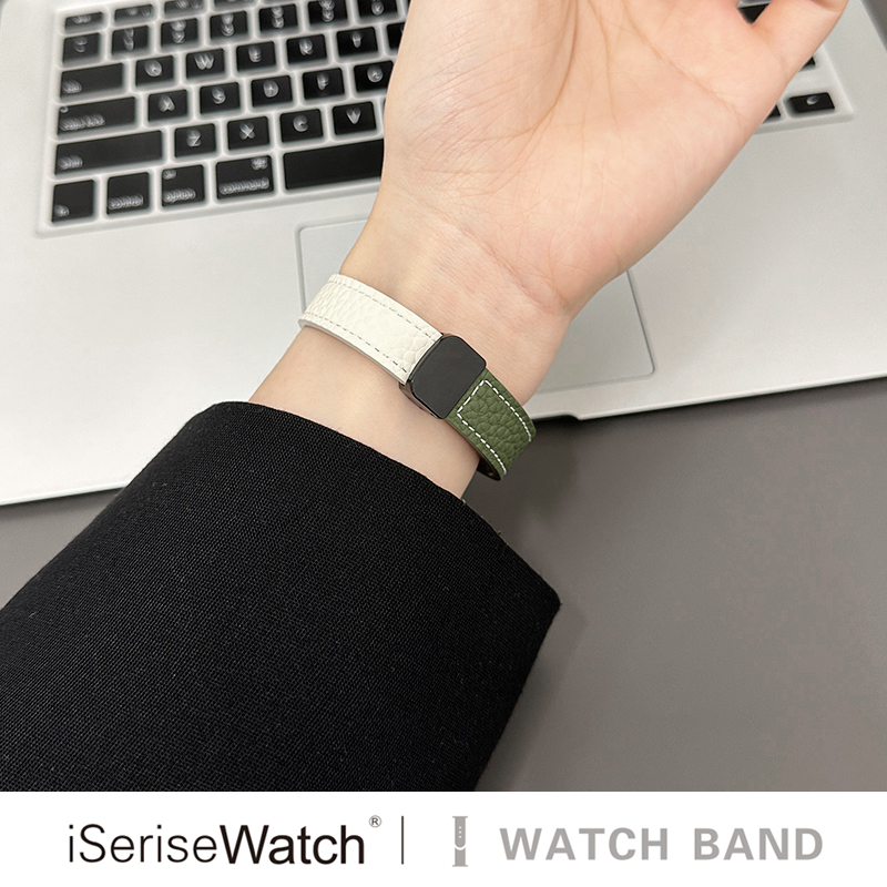 iserisewatch适用applewatch10代8表带皮质iwatchs9磁吸表带苹果手表se女生ultra拼色45mm小众夏天绿高级真皮 - 图2