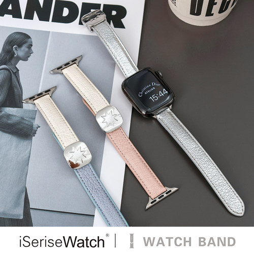 iserisewatch适用applewatch11表带苹果手表s10小羊皮星星磁吸扣iwatchs9夏日透气SE41mm女款ultra高级感s6/7 - 图3