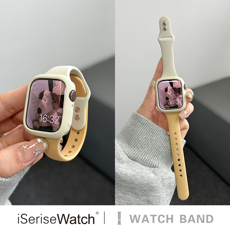 iserisewatch适用于苹果手表s8表带iwatchs9apple watchs7/se硅胶细表带新款拼色运动41/45mm夏天透气可爱女-图3