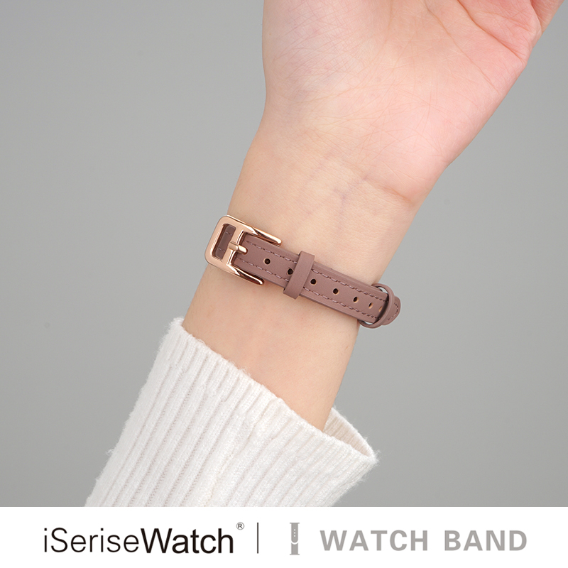 iserisewatch适用apple watchs8皮质表带苹果手表小众s9iwatchs7se/ultra真皮表带夏天创意细高级41/45mm女生