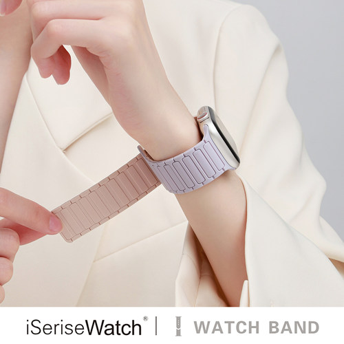 张婧仪同款适用iwatchs11手表带s10苹果手表applewatch9磁吸硅胶女ultra3男夏天透气SE高级41mm运动创意s6/7 - 图0