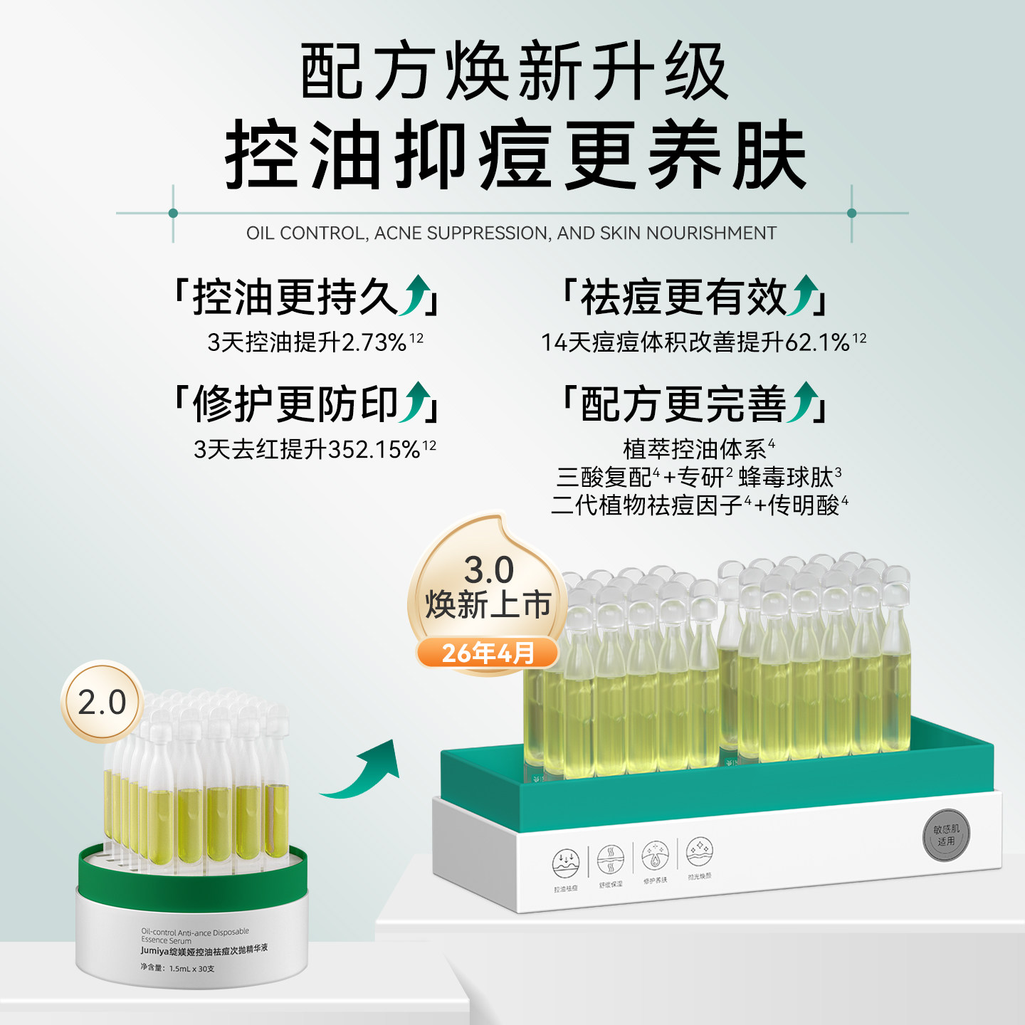 【李佳琦全品类尾款日】绽媄娅祛痘控油次抛精华液1.5ml*30支zb