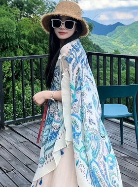 新款民族风腰果花流苏盘扣披肩女