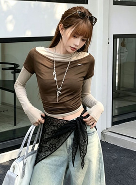 甜酷韩系黑色镂空蕾丝叠穿屁帘女
