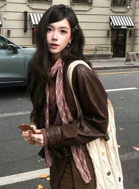 韩系粉红菱格长条丝巾新款百搭女