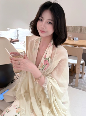 韩系轻奢棉麻丝巾防晒外搭披肩女