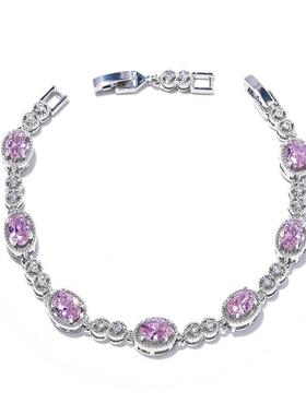 韩版蓝彩宝手链长方轻奢纯手工镶嵌几何彩色锆石手链女 现货