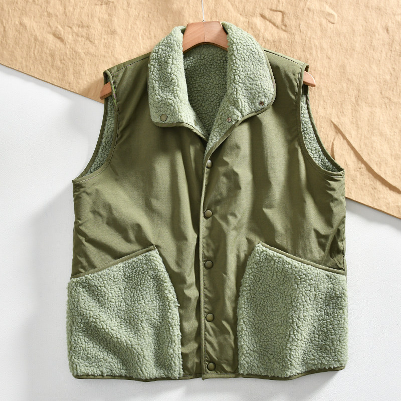 自留款~山系户外！两面穿！秋冬仿羊羔绒纯色百搭保暖翻领马甲男,淘宝优惠券,粉丝福利购,淘宝优惠卷