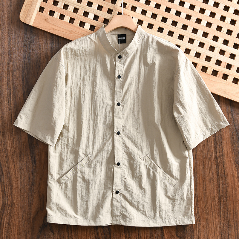 设计师线 夏季外贸男士速干透气日系机能男户外宽松休闲短袖衬衫