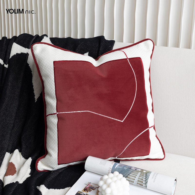 红色系沙发抱枕组合高档轻奢客厅现代简约样板间PU皮棉麻靠枕靠,淘宝优惠券,粉丝福利购,淘宝优惠卷