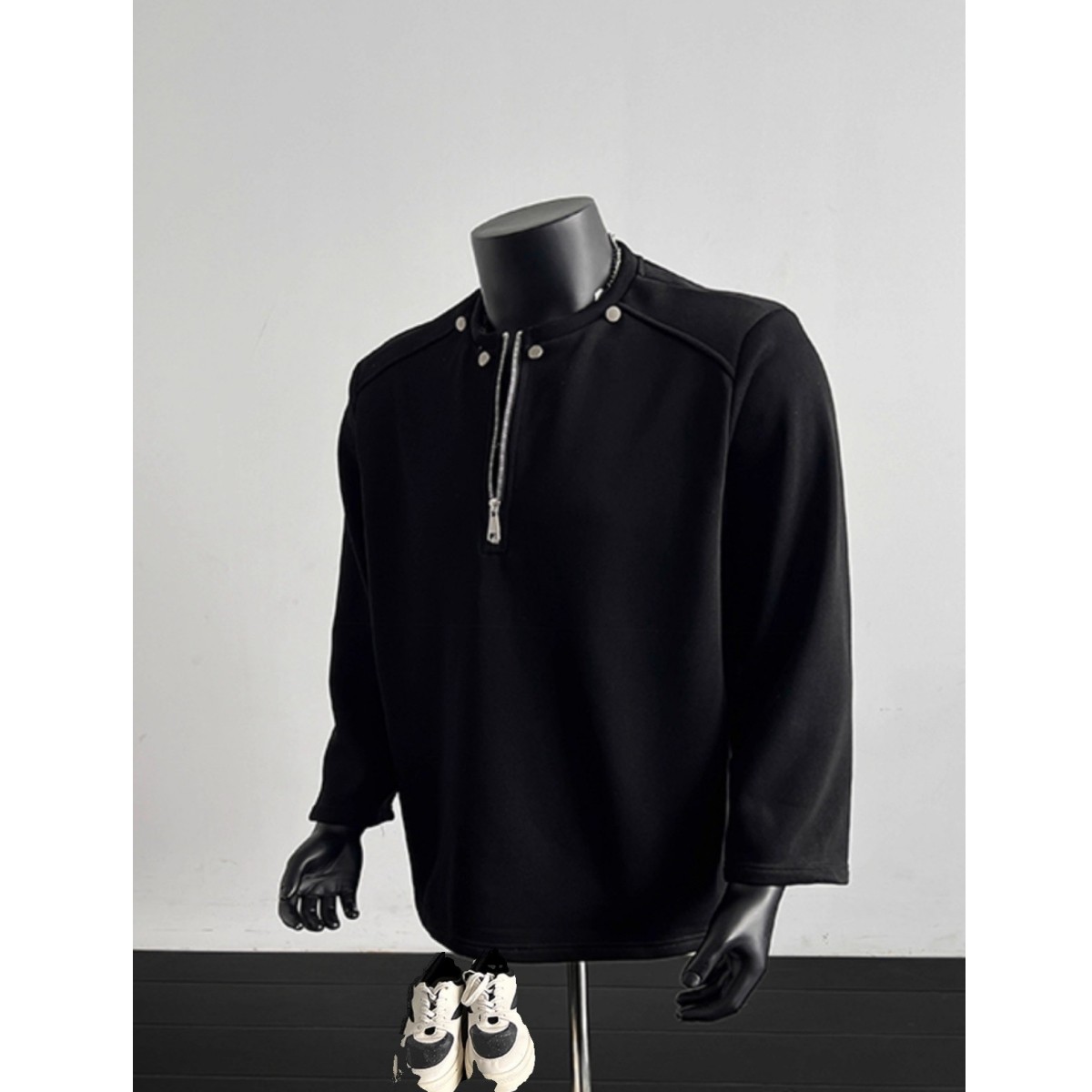 美式高街半拉链卫衣男秋冬加绒加厚小众设计金属铆钉百搭长袖t恤,淘宝优惠券,粉丝福利购,淘宝优惠卷