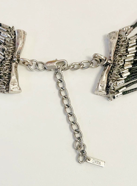 欧美复古新款Z家首饰多层皮绳串珠瀑布状项链夸张手工锁骨链女