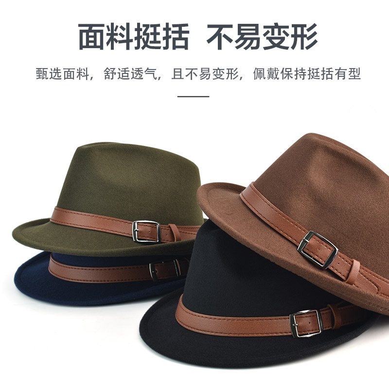 上海滩帽子礼帽男春秋毛呢卷边英伦绅士帽复古秋冬休闲毡帽爵士帽 - 图2