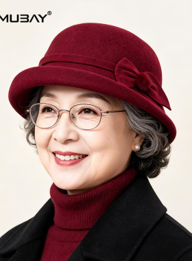 中老年妈妈羊毛渔夫帽秋冬保暖