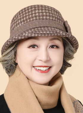 妈妈帽子秋冬老太太毛呢盆帽保暖