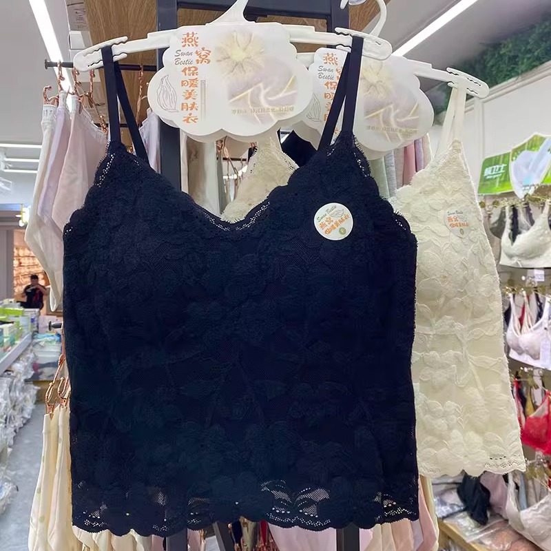 欧货秋冬保暖羊毛绒背心女文胸一体纯欲蕾丝V领修身润肤打底上衣,淘宝优惠券,粉丝福利购,淘宝优惠卷