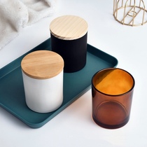 Candle Empty Cup Spray Glass Frosted Matt Light Incense Cup Bamboo Wood Cover Candle Container DIY Candle Holder large candle holder