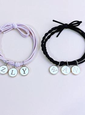 情侣手链一对定制字母送男朋友闺蜜弹力小皮筋不勒手简红可调节