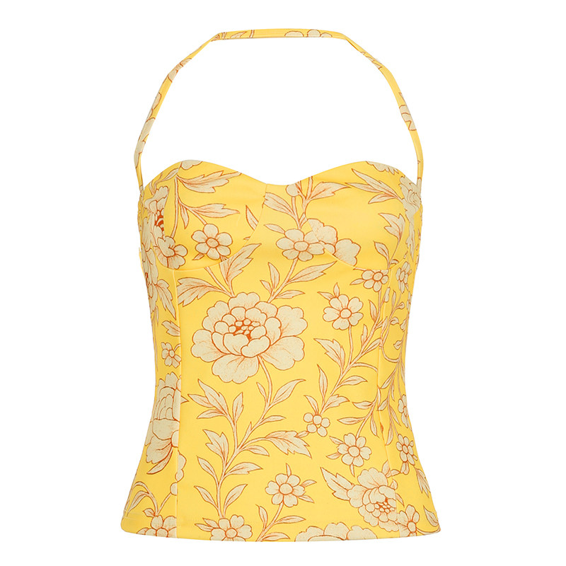 SEEYOULATER 昭和时代植物系印花修身抹胸背心复古vintage上衣夏,淘宝优惠券,粉丝福利购,淘宝优惠卷