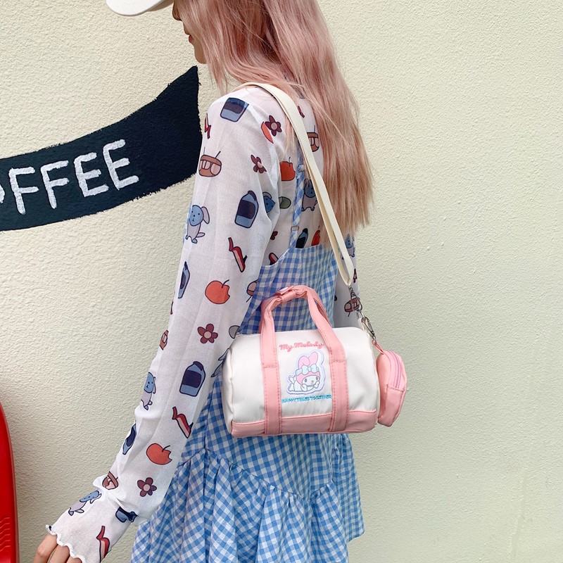 Cartoon canvas bag Japanese casual one-shoulder portable tote bag versatile simple student class handbag female bag