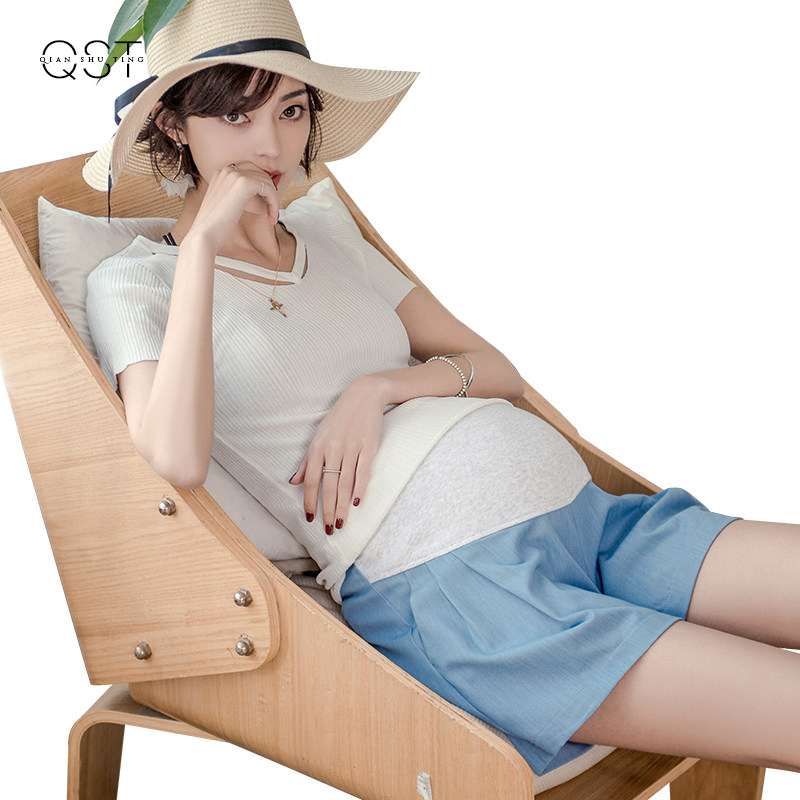 孕妇牛仔短裤五分夏季外穿打底裤 仟淑婷孕妇直筒裤