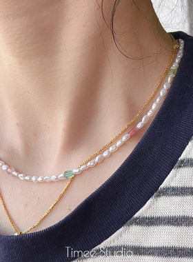 Timee恬觅 花事了 天然淡水珍珠碧玺14K美包项链锁骨链礼物送人