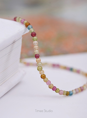 Timee恬觅 玺欢你  天然碧玺圆珠弹力绳手串手链简约百搭送人礼物