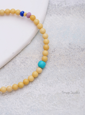 Timee恬觅 润玉 天然金膏玉青金石绿松石紫云母银镀金弹力绳手链