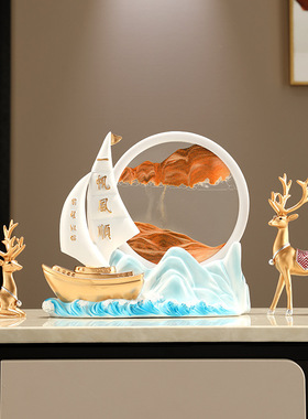 一帆风顺帆船摆件轻奢高档家居客厅电视酒柜办公桌装饰沙漏流沙画