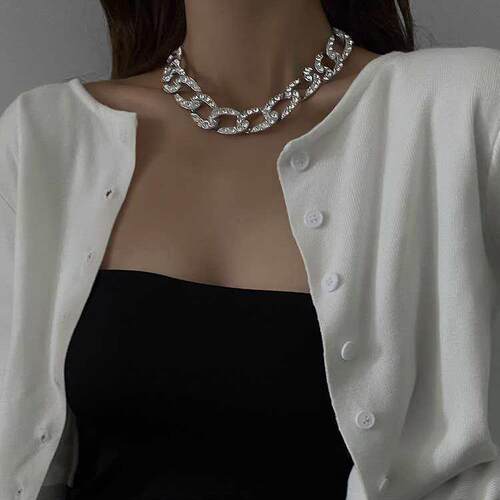 choker fashion tendy Yu Shuxin LE A niche designer metal cha - 图1