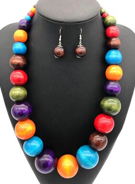 color wood beads necklace suit women jewelry民族风木珠项链