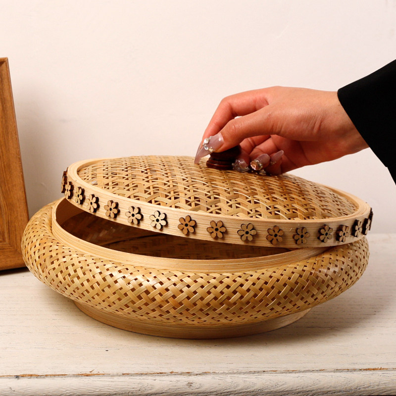 带盖竹篮子茶叶盒手工竹制品家庭收纳篮茶道干果盘精编工艺馒头筐,淘宝优惠券,粉丝福利购,淘宝优惠卷