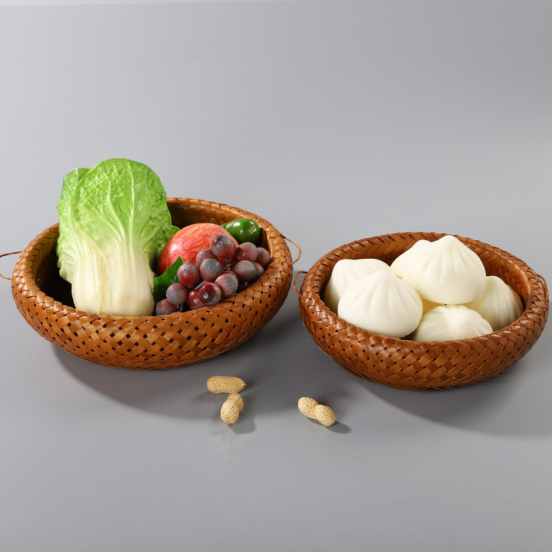 竹编篮日式大漆复古手提篮圆形双层食盒茶具收纳筐干果零食茶点盘,淘宝优惠券,粉丝福利购,淘宝优惠卷