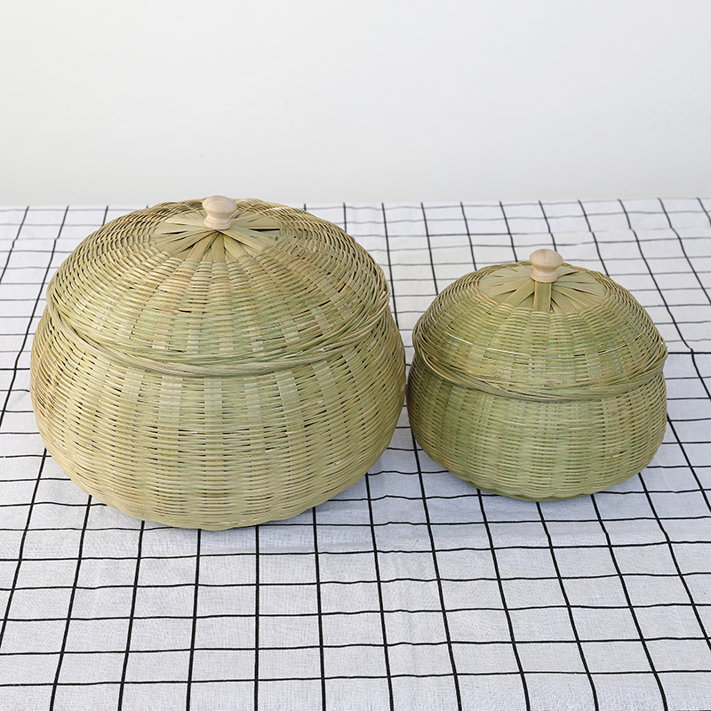 竹编带盖南瓜篮鸡蛋篮水果茶叶筐田园风手工有盖竹制品创意竹筐 - 图2
